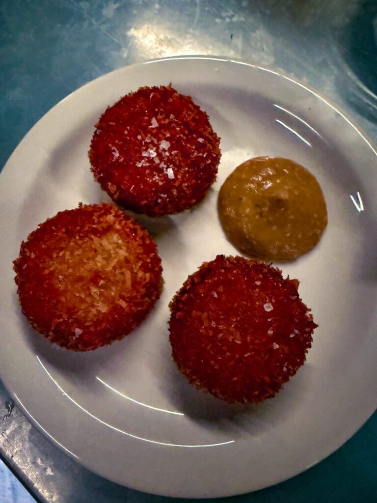 Trotter nuggets burnt apple + mustard sauce