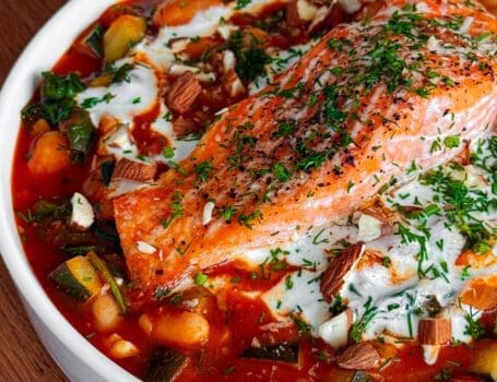Golden Trout With a Summer Canellini Bean Stew.