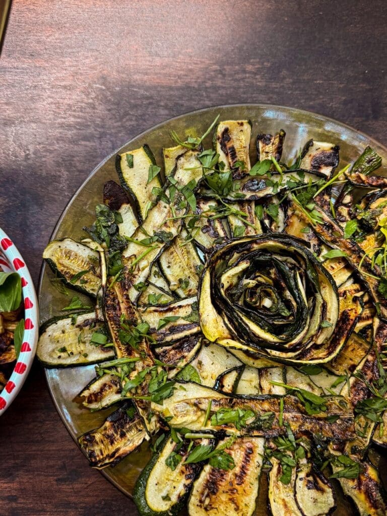Simple courgette zuchini salad, an example of how travel influences cooking by teaching restraint and the beauty of three perfect ingredients.