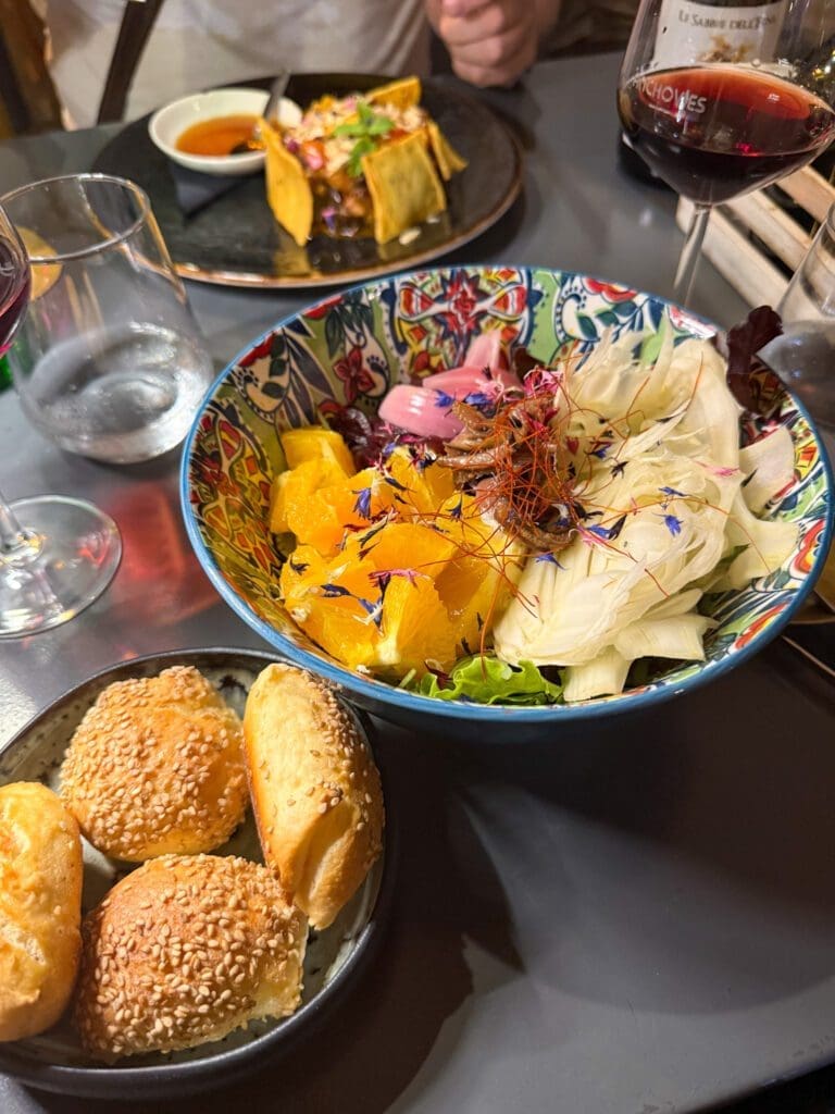 Anchovies signature salad with fennel, orange, and caramelised onion — where to eat in Ortigia for fresh Sicilian starters