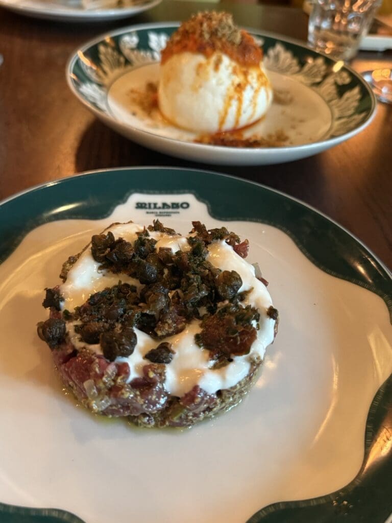close up shot of Tartare con Puttanesca Chimichurri at la bellezza restaurant birmingham