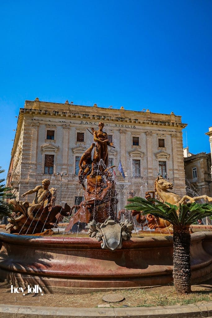 Archimedes fountain in Piazza Archimede, Ortigia Sicily 