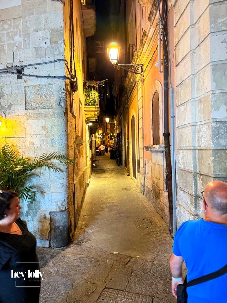 Narrow cobbled street in Ortigia