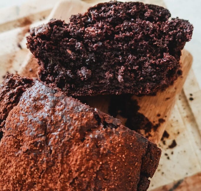 overhead shot of moist ultimate chocolate courgette cake