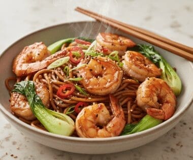 sticky sichuan chilli prawns