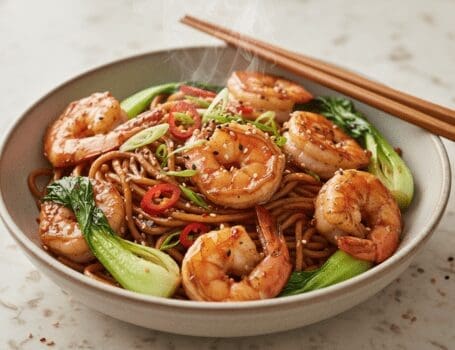 sticky sichuan chilli prawns