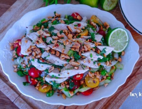 thai poached chicken with glass noodle salad