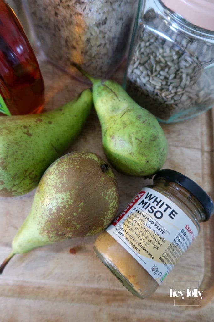 pears and miso for maple-pear & pecan porridge
