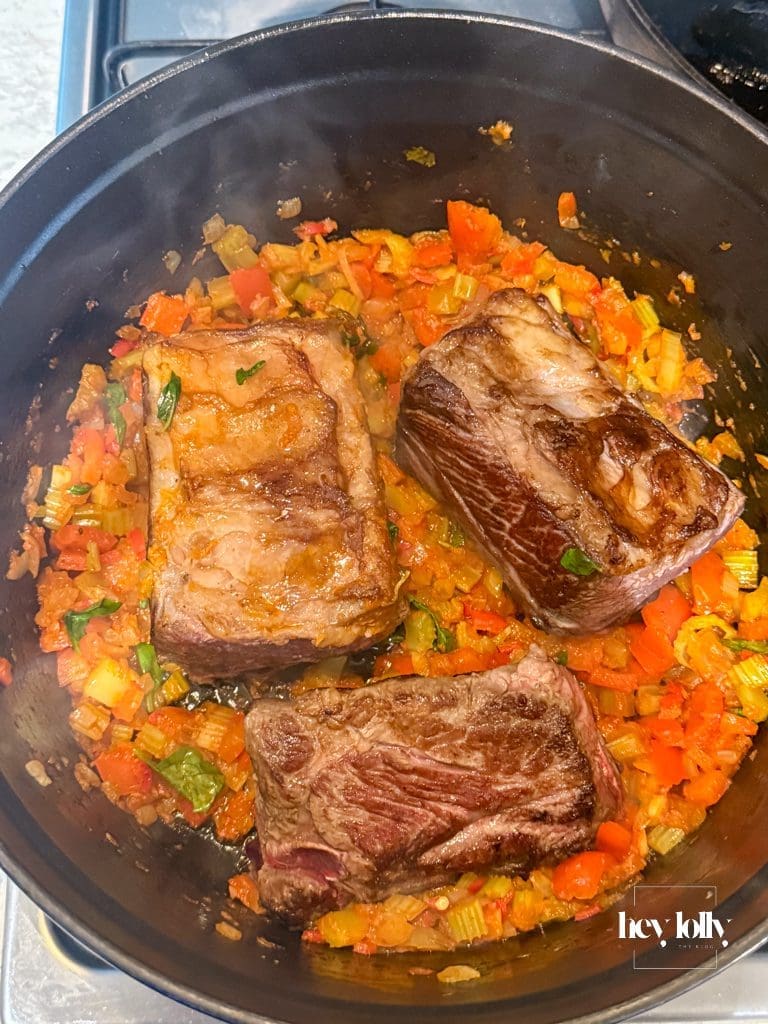 building base flavours of carrots, onion, celery for rich beef ragu
