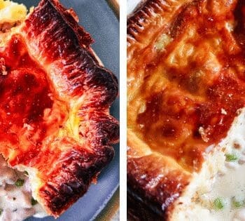 chicken pea and pancetta puff pastry pie