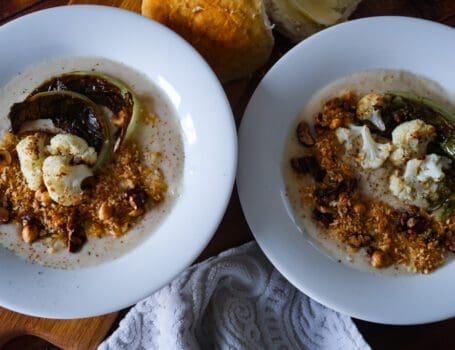 overhead shot of Cauliflower and White Bean Soup
