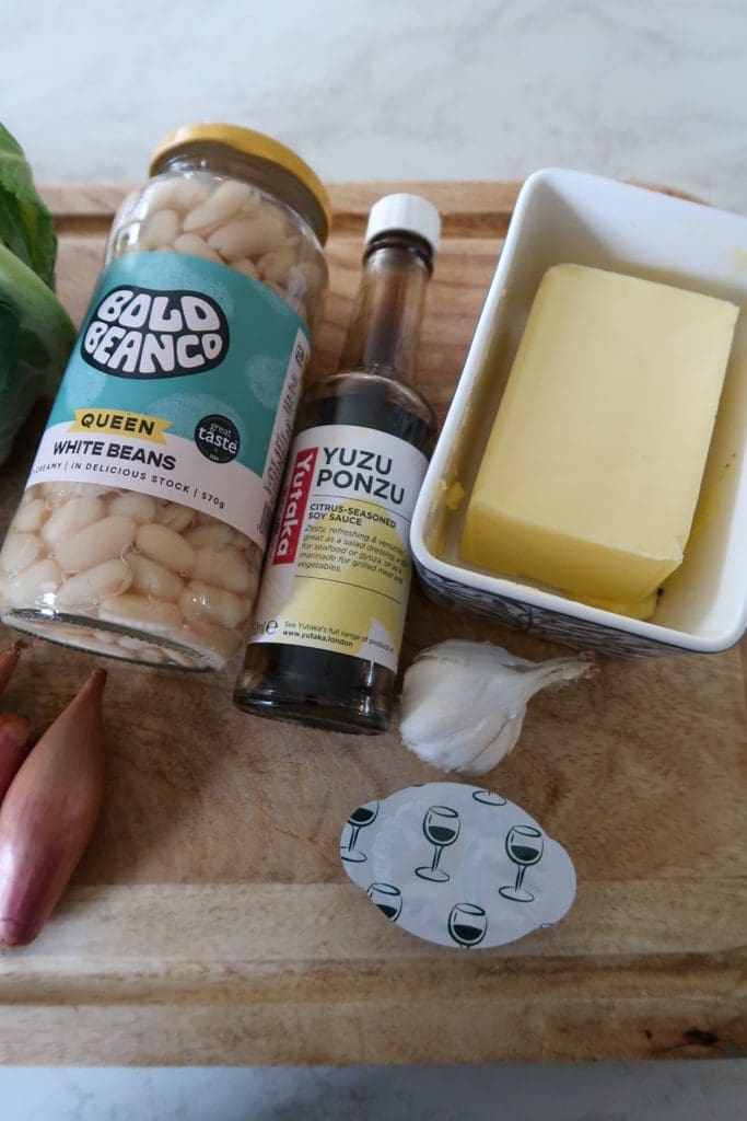 Overhead shot of ingredients for cauliflower and white bean soup