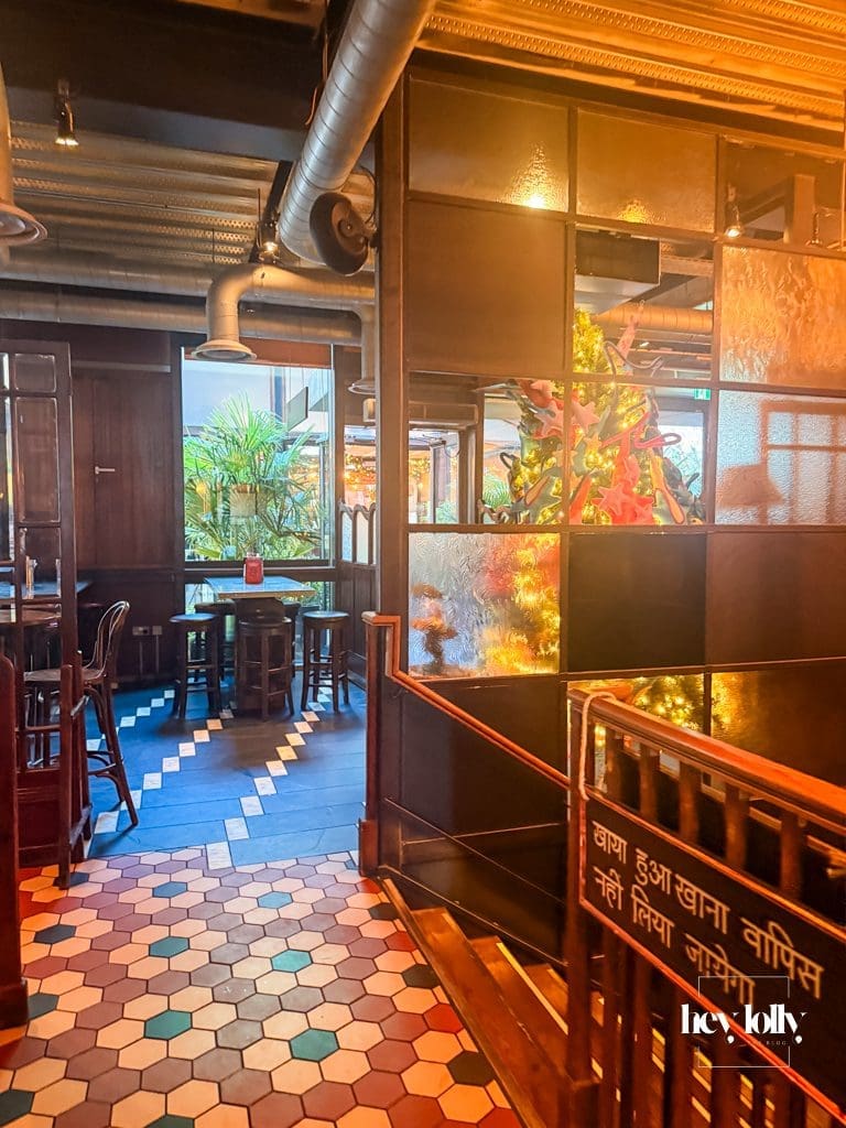 Interior of Dishoom Shoreditch showing dining room atmosphere and decor