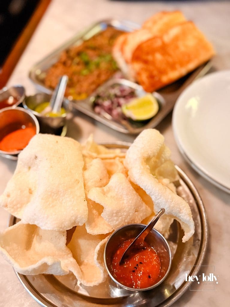 Papad and chutney selection at Dishoom Shoreditch