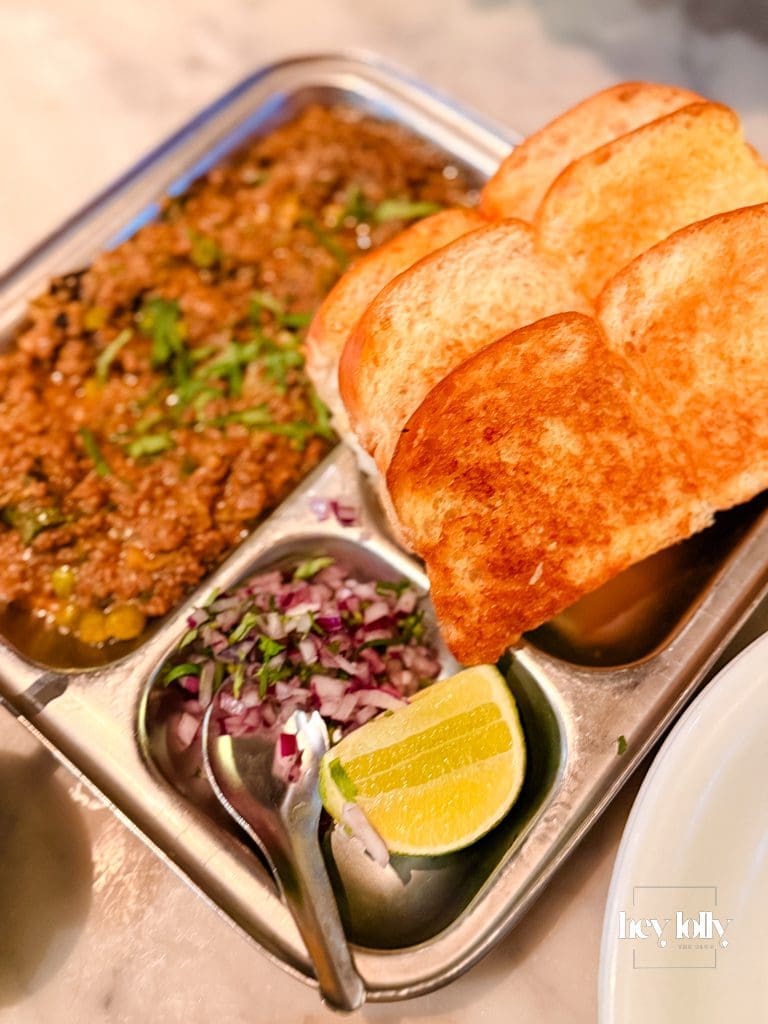Keema pau starter at Dishoom Shoreditch with spiced minced meat and soft bread