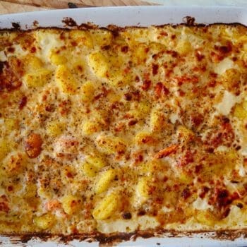 salmon and fennel gnocchi bake