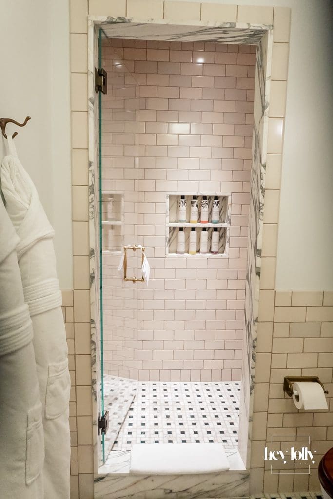 Bathroom with walk-in shower at The Ned London