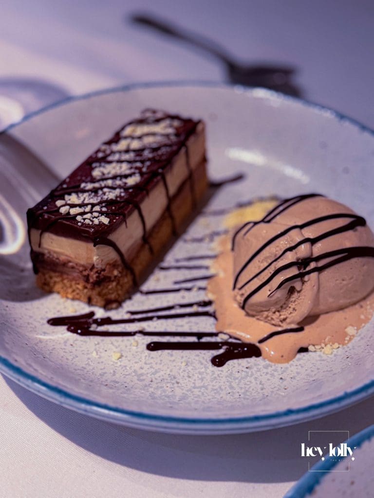 Baked Irish coffee cheesecake plated for dessert