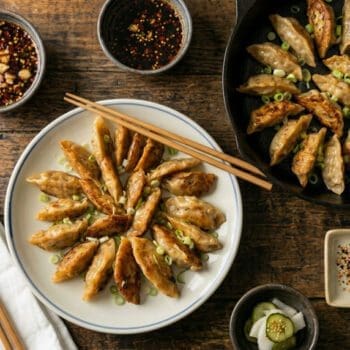 homemade asian potstickers with chilli dippiing sauce