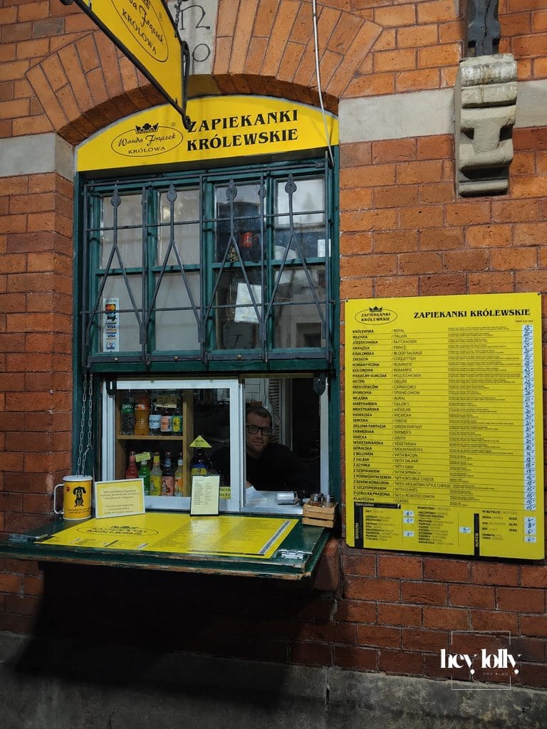 Zapiekanki Krolewskie food window and menu in Plac Nowy Krakow
