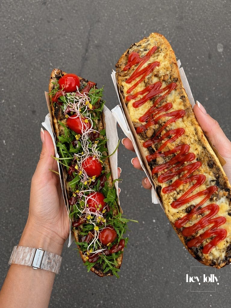 Two zapiekanki from Okraglak in Krakow with cheese tomato and ketchup