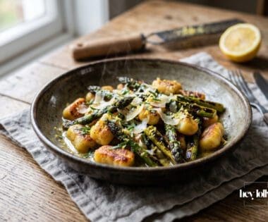 overhead shot Crispy Gnocchi with Lemon Tarragon Butter