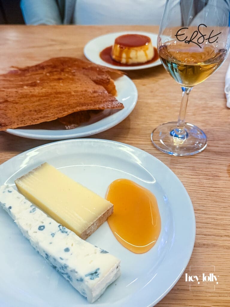 Cheese course with Comté, Gorgonzola, honey and lavosh paired with dessert wine at Erst Manchester – Erst Manchester review