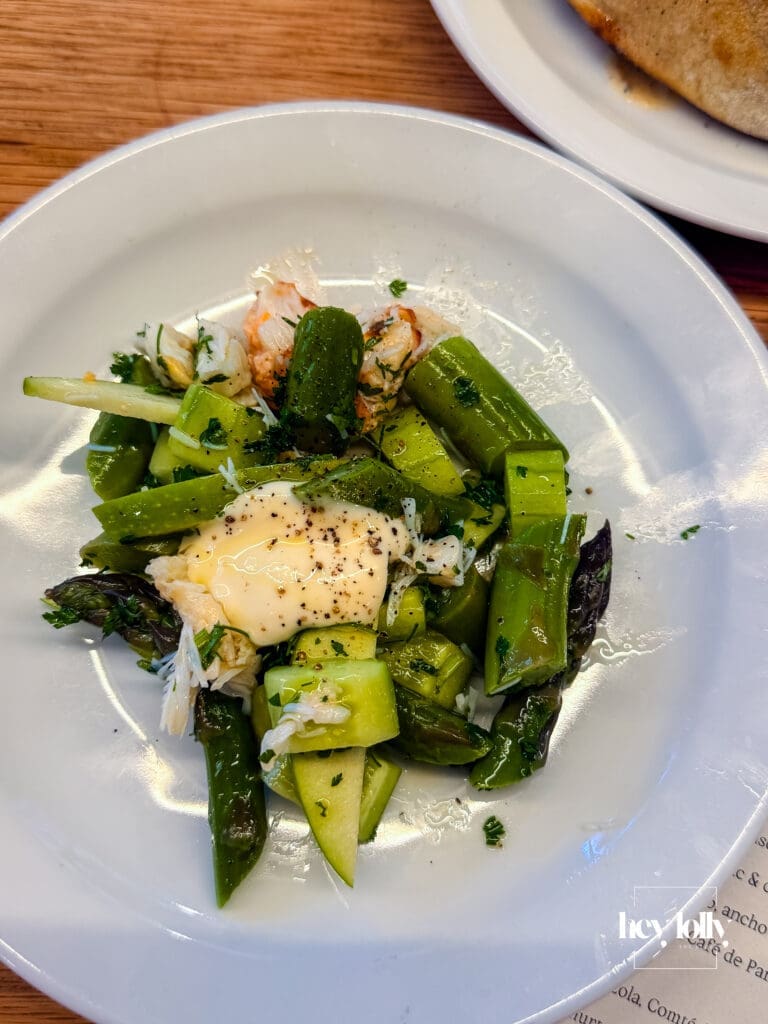 Asparagus salad with dressed Cornish crab, apple and herbs at Erst Manchester restaurant – Erst Manchester review