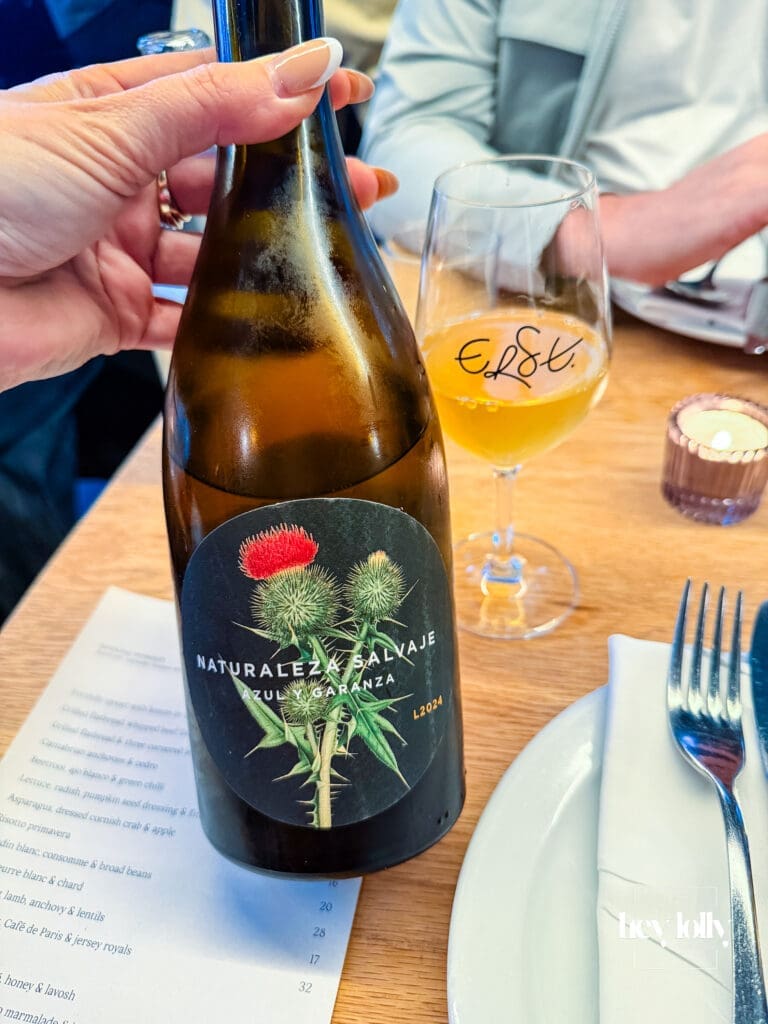 Bottle of Garnacha Blanca orange wine served at Erst Manchester in Manchester – Erst Manchester review