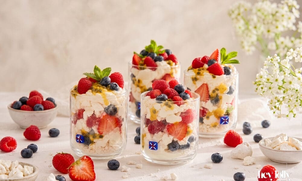 summer pavlova cups filled with fresh berries