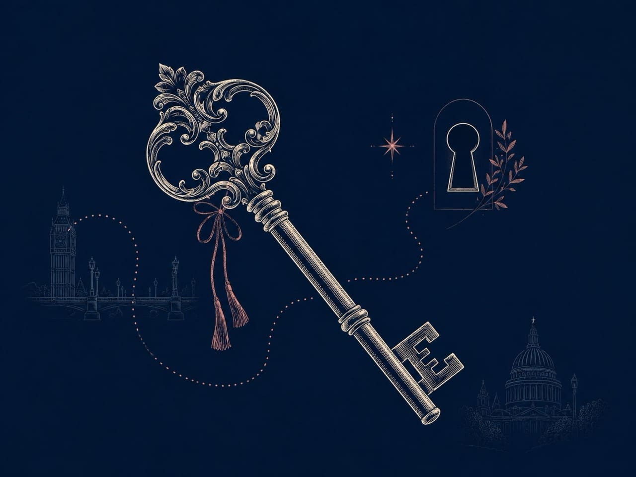 Elegant key illustration for unique London tours