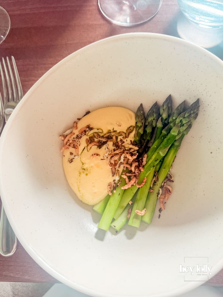 Asparagus starter with Colston Bassett cheese at The Martins Arms