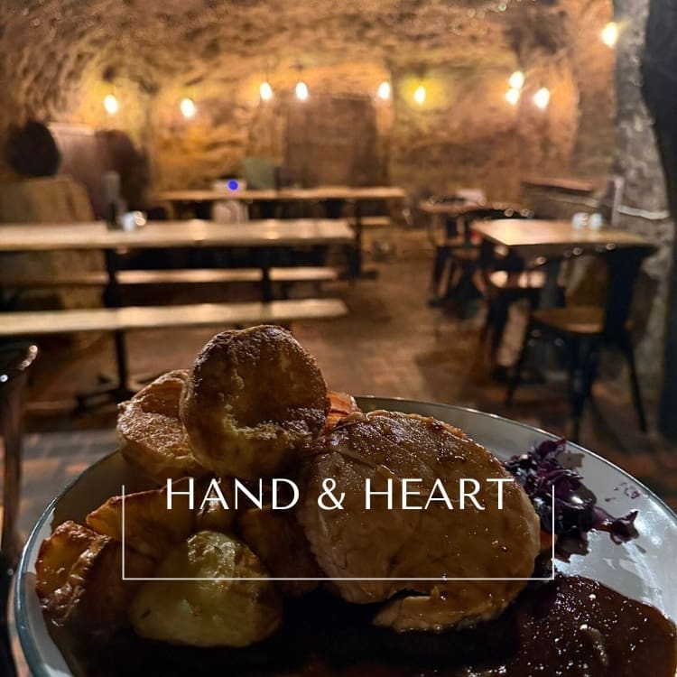 Historic cave pub interior and pub food at Hand and Heart Nottingham