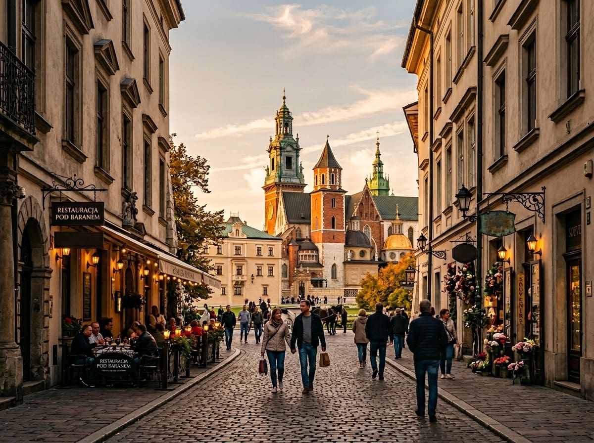 Krakow travel guide showing Old Town streets and warm city break atmosphere