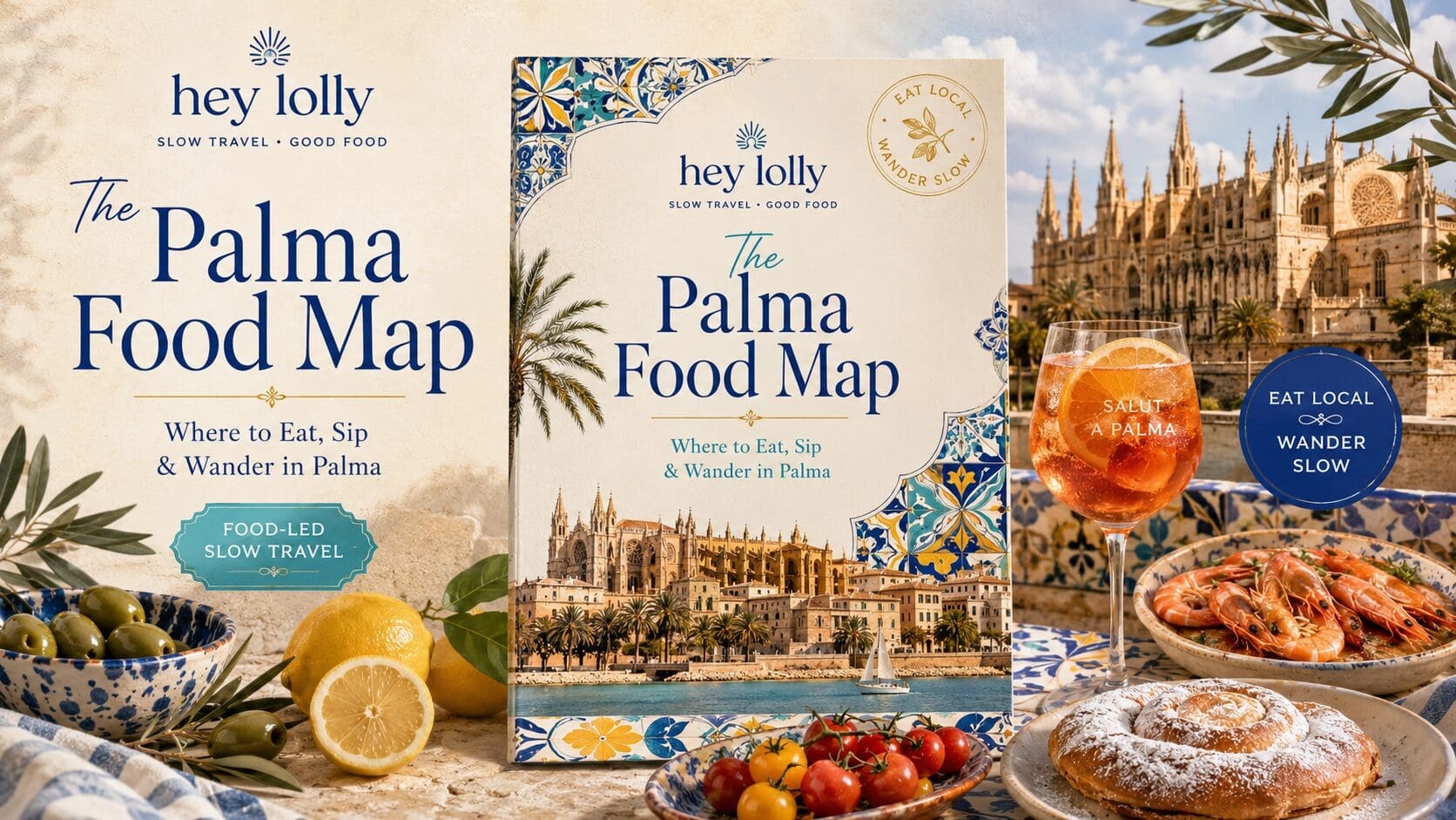 Preview of the Palma guide pages and food imagery
